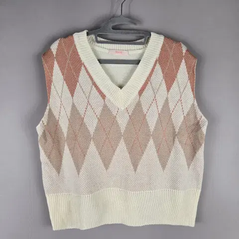 [무료배송]SooS 수스 F 여성 루즈핏 아가일 니트 조끼 베스트