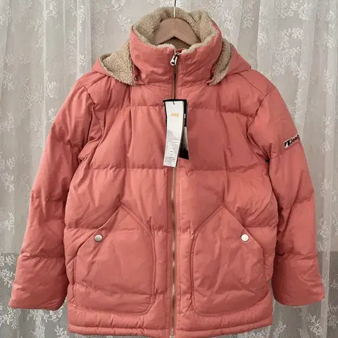 S) 새상품 지프 jeep 숏 패딩 점퍼 코랄