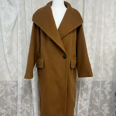 85-94-165) 베네통 빅 카라 울 코트 카멜 브라운