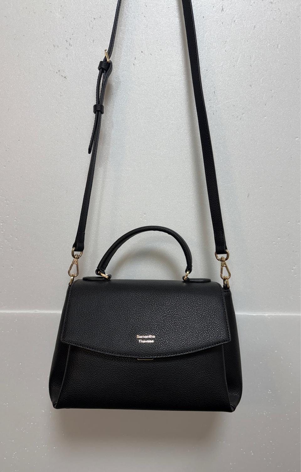 사만사타바사 블랙 탑핸들 도트 크로스백