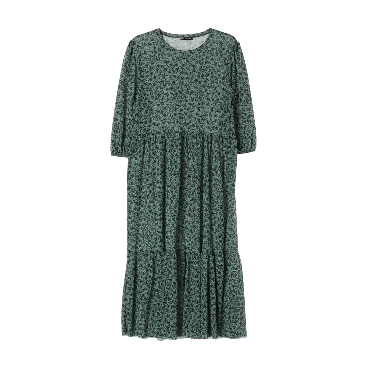 자라 플로럴 캉캉 롱 원피스 그린 S