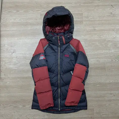 K2 테크니컬 아웃도어 여성 덕다운 후드 패딩 [블랙/버건디] S/90