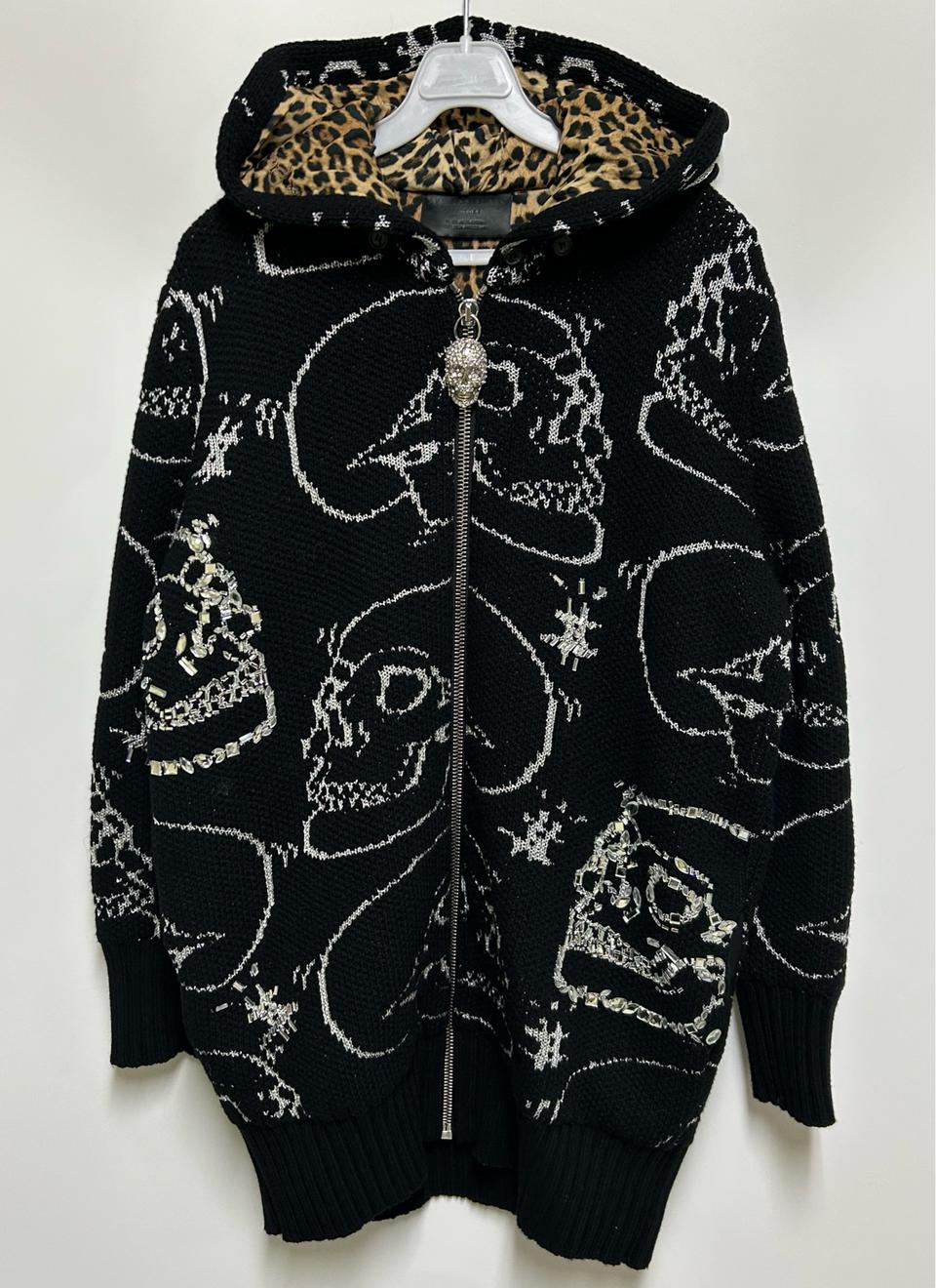 [여자 80~85]필립플레인 스컬 비즈 니트 후드집업