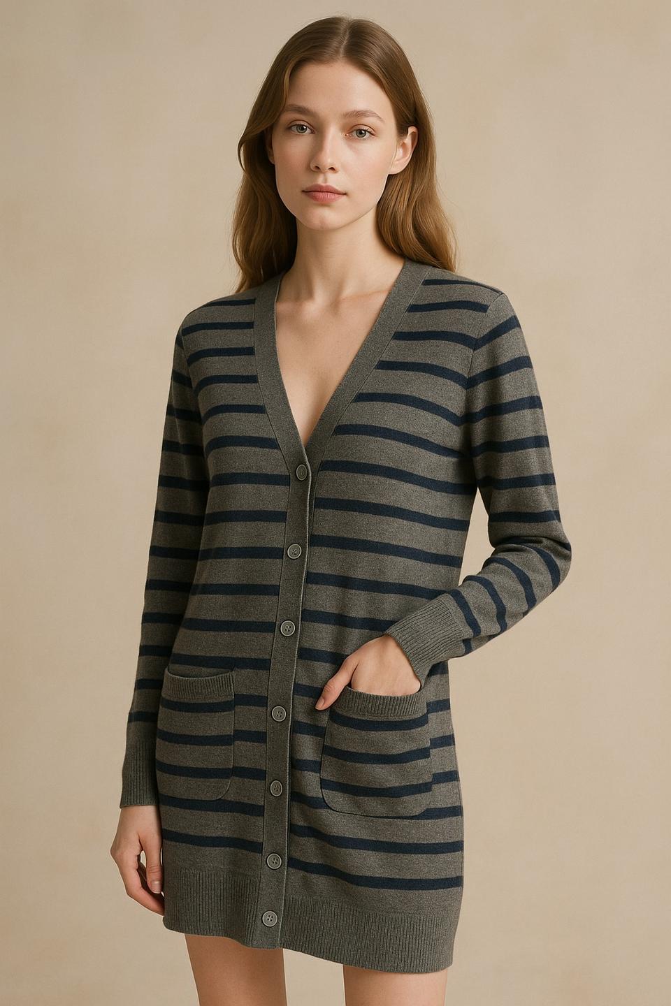 (드라이클리닝)빈폴 스트라이프 얇은 울 롱가디건 95