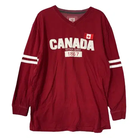캐나다 로고 프린팅 빈티지 슬리브 긴팔티 M