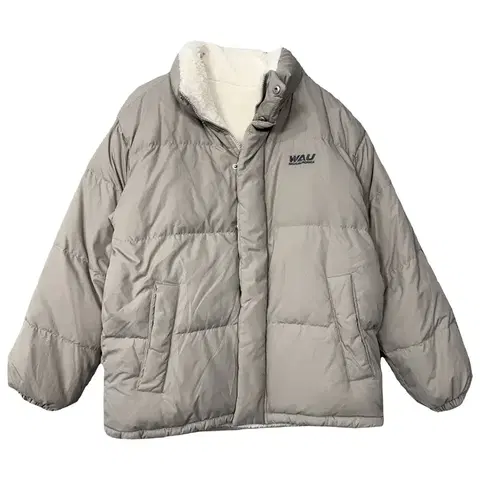 후아유 베이지 그레이 투톤 양면 푸퍼 패딩 Small