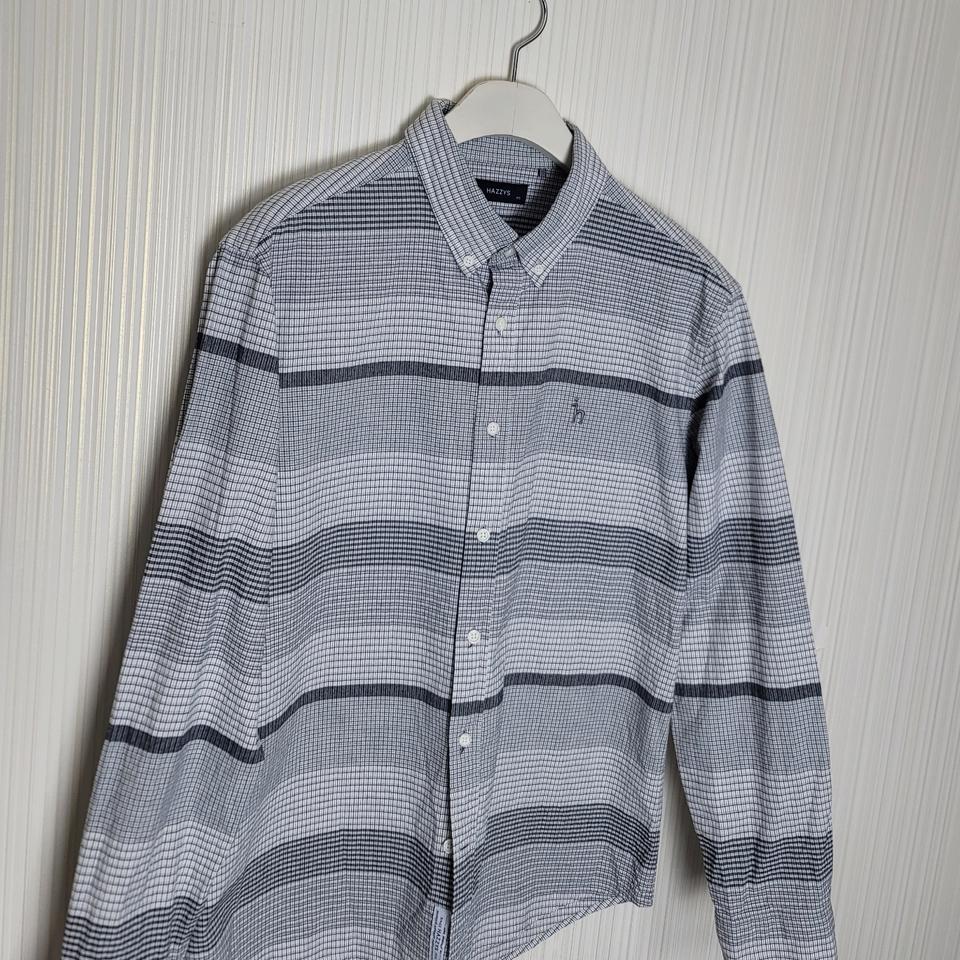 105_헤지스 캐주얼 체크 스트라이프 셔츠 그레이