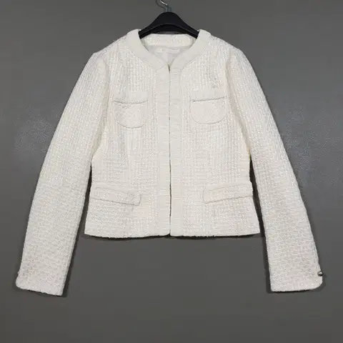여성 S (90) 잇미샤 포켓 프린지 히든버튼 트위드 자켓 아이보리