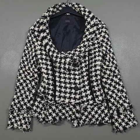 TIME 타임 한섬 라운드체크 넥 디테일 트위드 자켓 버튼 코트 S