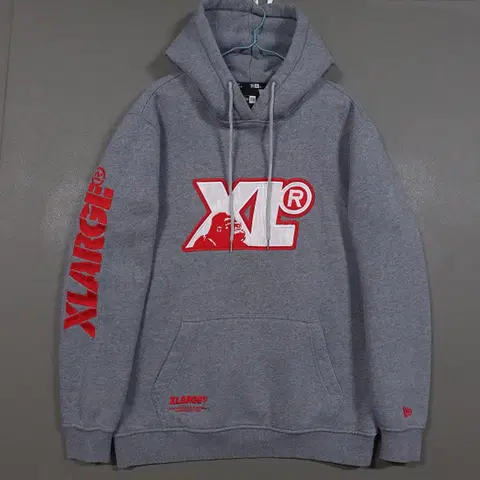 실측 L 100) 뉴에라 X 엑스라지 콜라보 한정판 후드티셔츠 헤더그레이