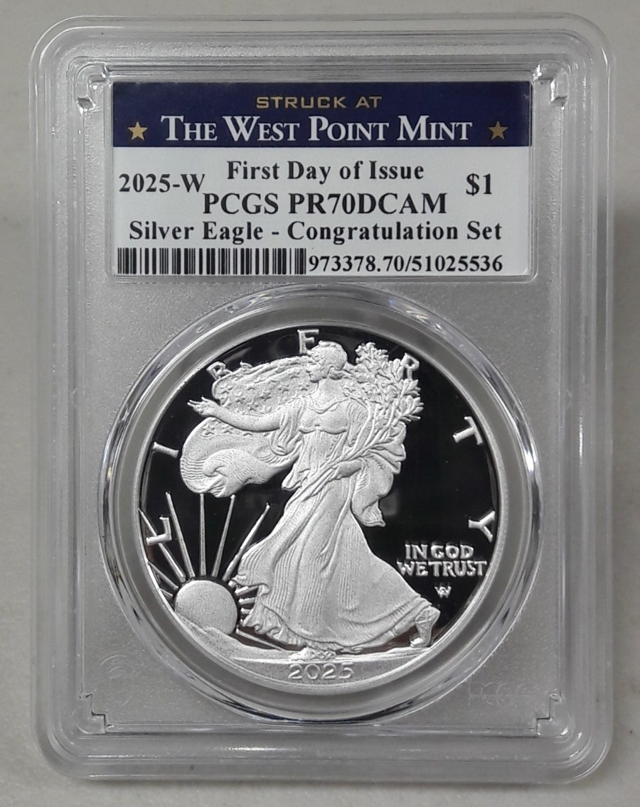 2025년 W 미국 실버이글 초판 PCGS PR70 프루프 최고등급 은화