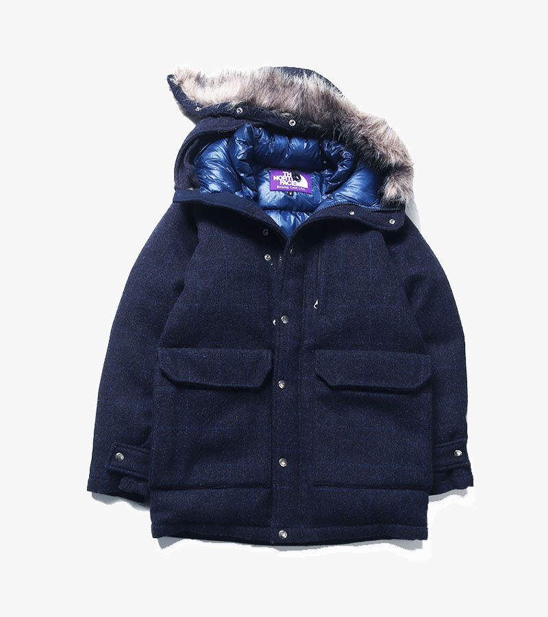 노스페이스 퍼플라벨 X 해리스 트위드 LONG SEROW 다운자켓