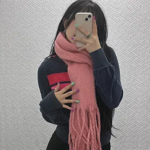 빈티지 폭닥 여리 코랄핑크 목도리 머플러 C07111