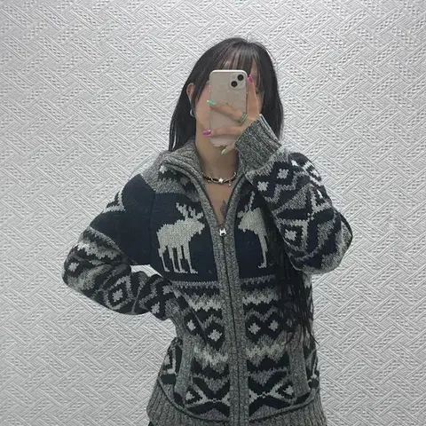 아베크롬비 하이넥 폭닥 노르딕 코위찬 울 혼방 가디건 XL C07257