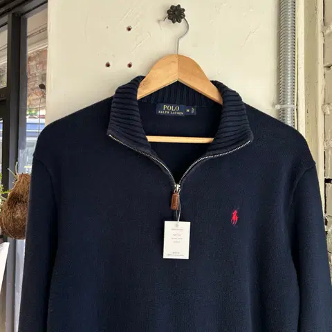 15459 - 폴로 랄프로렌 네이비 반집업 니트