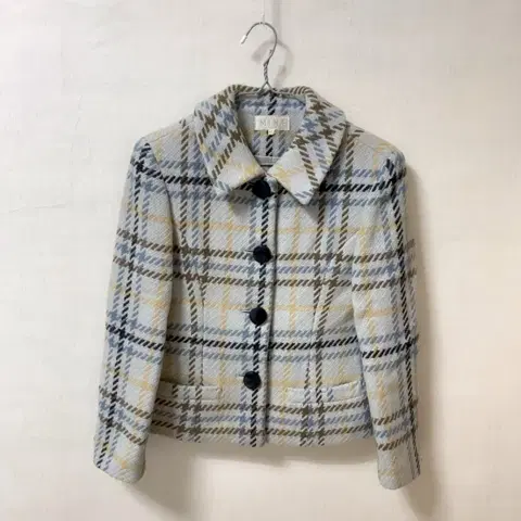 MINE 마인 모 100 체크 자켓 빈티지 한섬 울 카라 버튼 트위드