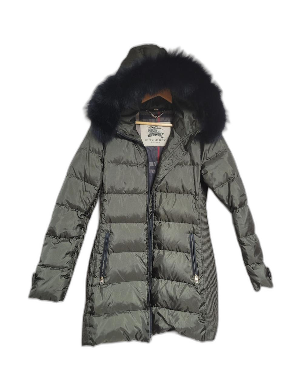 버버리 후드 폭스퍼 패딩 카키.90