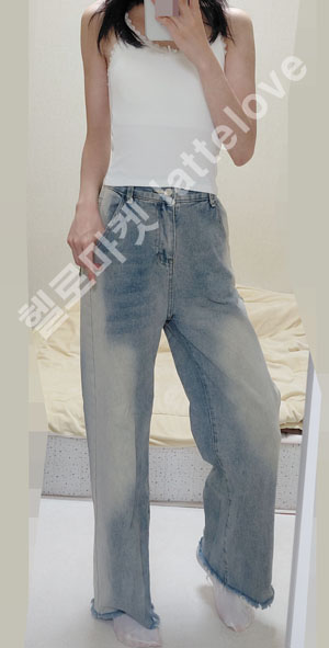 와이드 워싱 데님 밴딩 팬츠 S (착샷O)