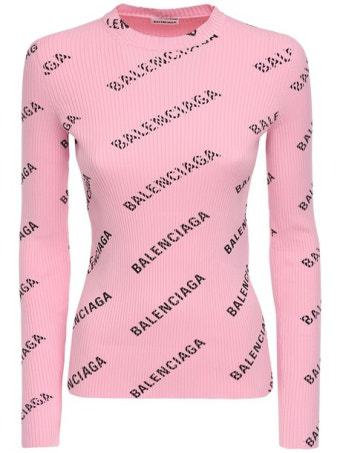 정품)급처상태최상!발렌시아가 로고 프린팅 핑크 골지 니트 스웨터 S사이즈