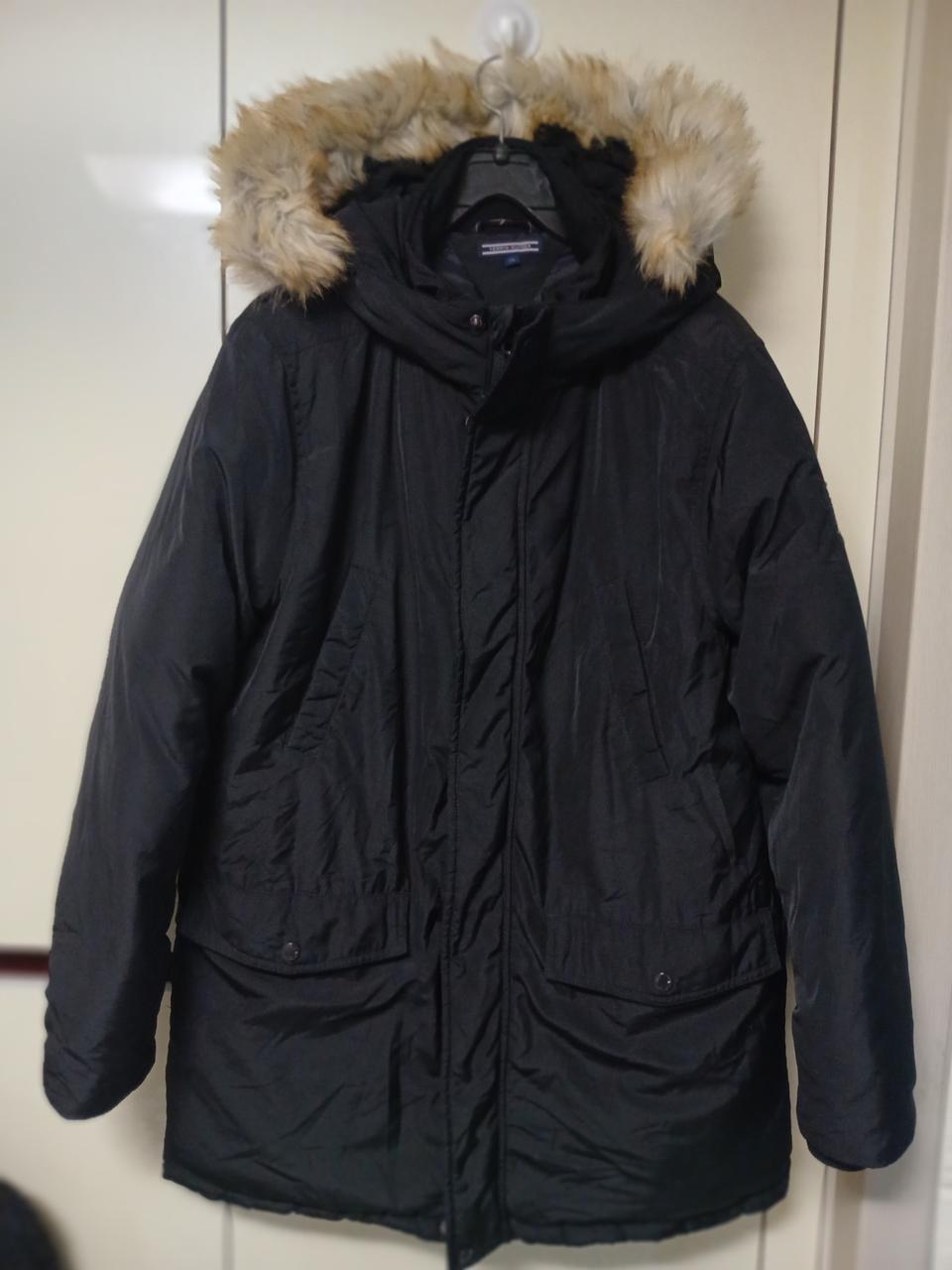 타미힐피거 블랙 후드 덕다운 패딩 점퍼 100