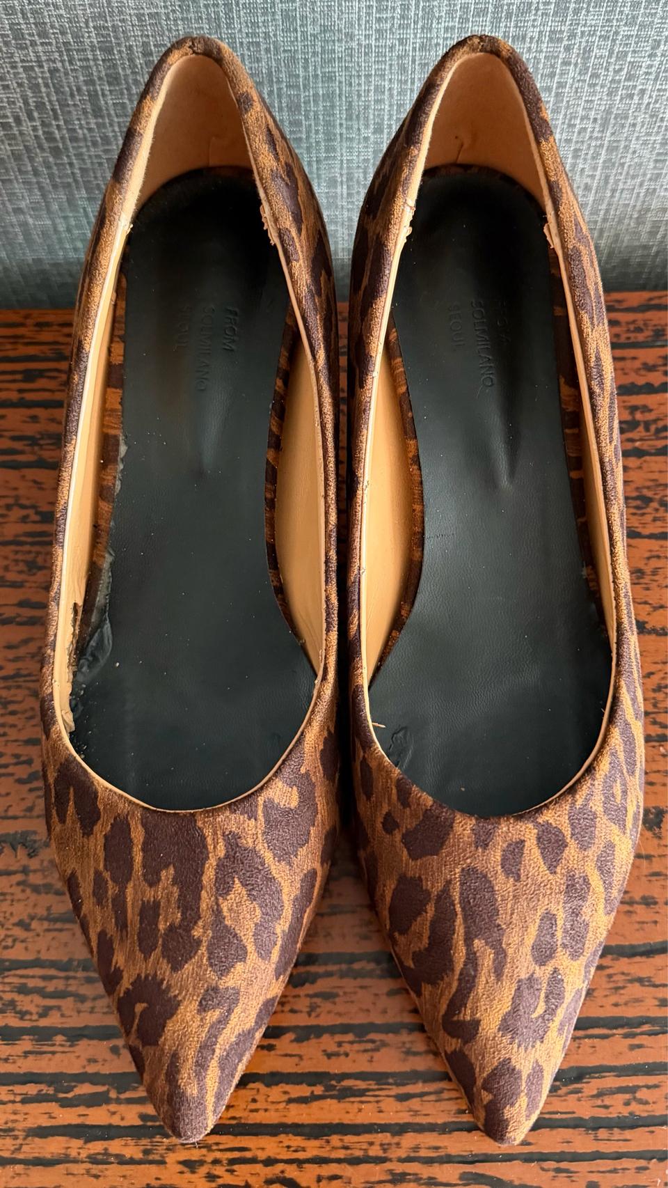 솔밀라노 브라운 레오파드 호피 펌프스 미드힐 구두 슈즈 235