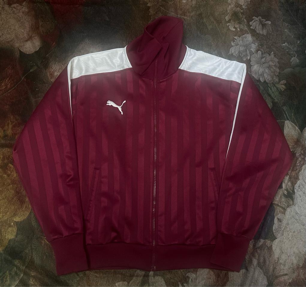 푸마 빈티지 화이트 사이드라인 버건디스트라이프트랙탑져지 L 트랙탑 자켓