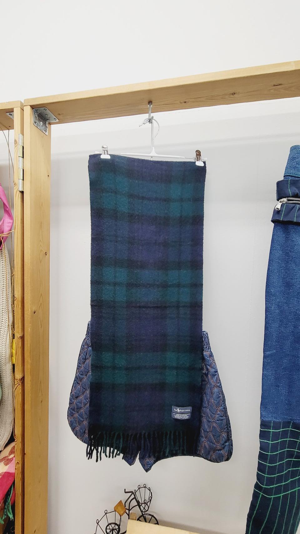 폴로 랄프로렌 체크 머플러 그린 네이비