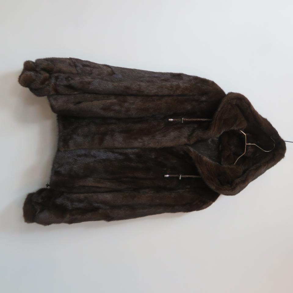 천연 밍크 허리 밑단 스트링 후드 모피 자켓