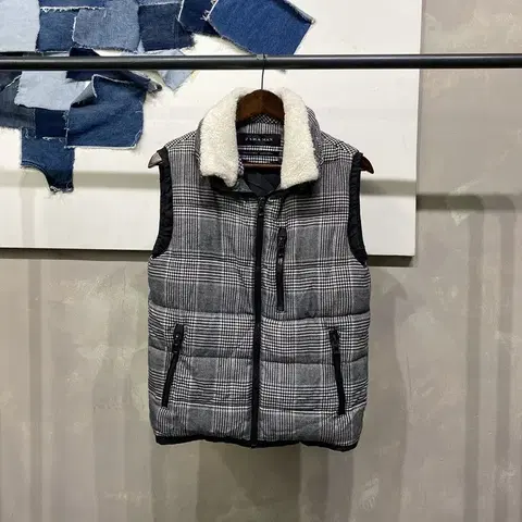 (90) 자라 ZARA 캐주얼 비스코스 양털 체크 패딩 조끼