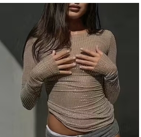 새상품)스킨색 시스루 반짝이티셔츠 77(M)