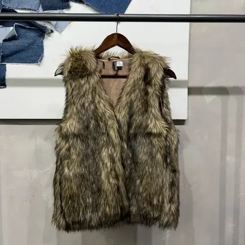 (95) H.M 흐앤므 여성 캐주얼 브라운 퍼 베스트 조끼