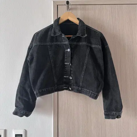 워싱흑청데님크롭자켓 청자켓