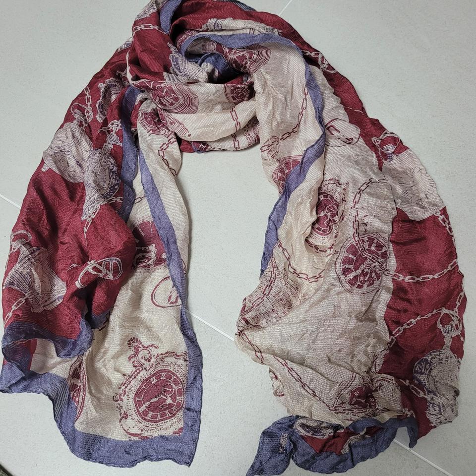 가격제안!!  닥스 DAKS 실크100% 시계 패턴 스카프 딥레드