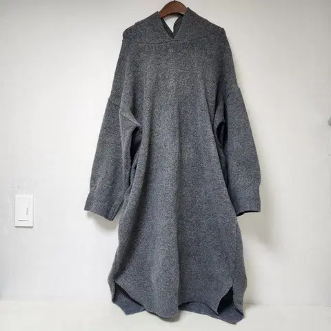 몸빼 회색 후드 니트 롱 원피스 Free