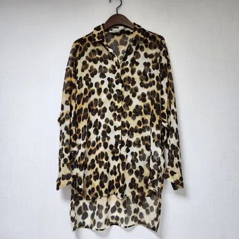 자라 레오파드 패턴 롱 셔츠 쉬폰 블라우스 M