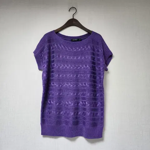 LAUREN 퍼플 반팔 니트 M