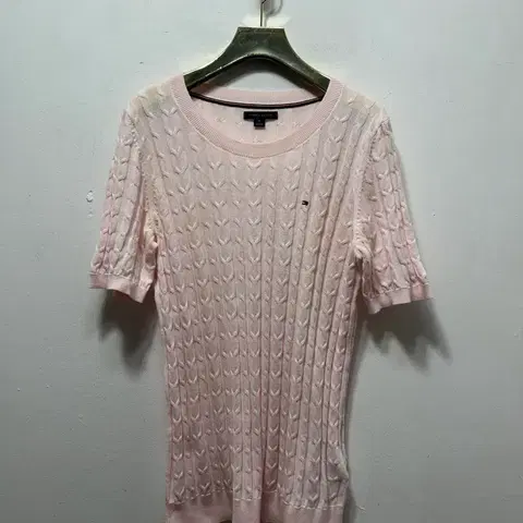 타미힐피거 꽈배기 반팔 니트 핑크 M