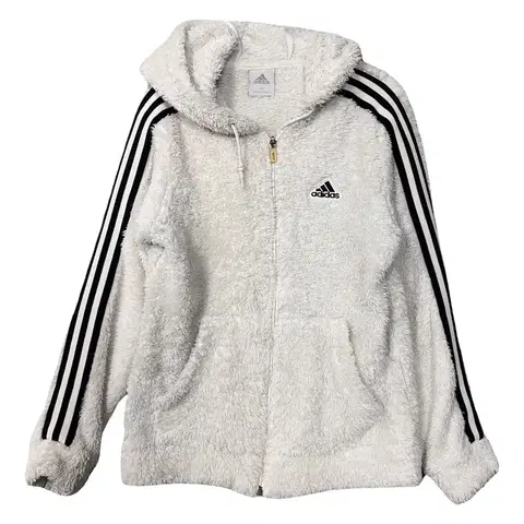 아디다스 라이트 그레이 뽀글이 로고 후리스 후드집업 XS