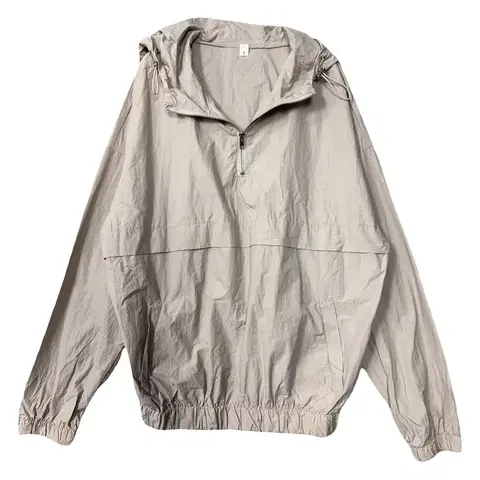 운동 기능성 베이지 풀오버 바람막이 후드 웜업 FREE