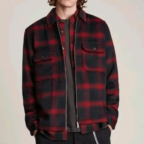 올세인츠 레드 체크 울 집업 자켓 M