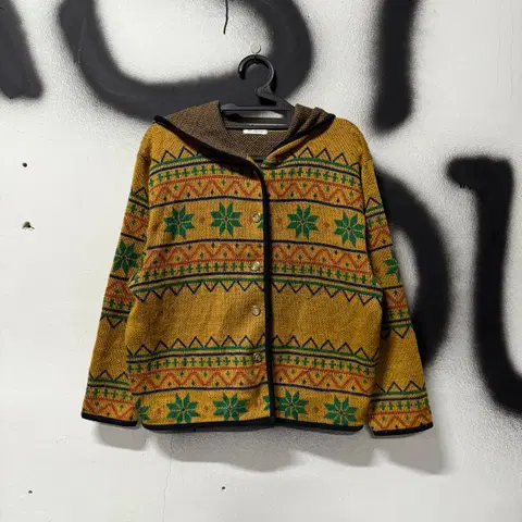 VTG 빈티지 모리 에스닉 노르딕 패턴 니트 후드 자켓