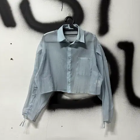 VTG 빈티지 셔링 디테일 시스루 크롭 셔츠