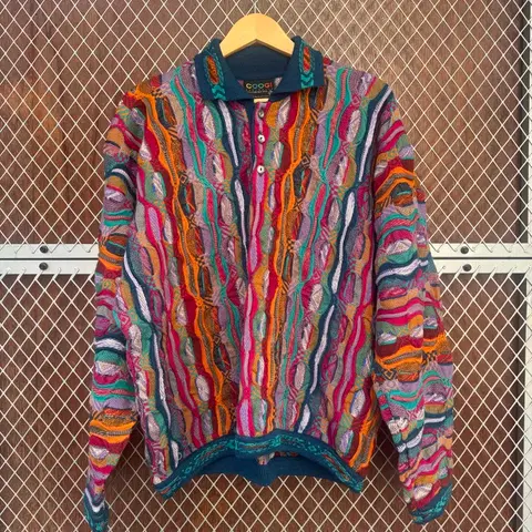 쿠지 COOGI 입체케이블 멀티컬러 카라 니트 M