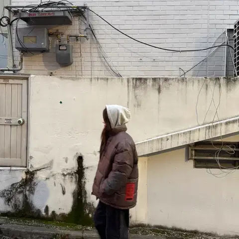 스티그마 STIGMA 브라운 스톤 패턴 오버핏 패딩 점퍼 M