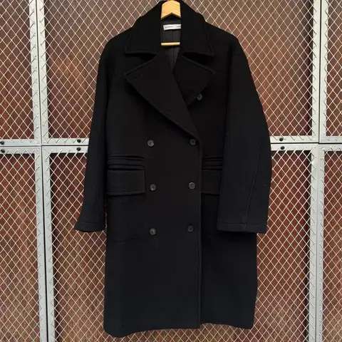 statement 스테이트먼트 울 블랙 더블 오버핏 롱코트 F