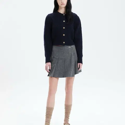 해바이해킴 슈퍼파인울 케이블 니트 가디건 S 네이비