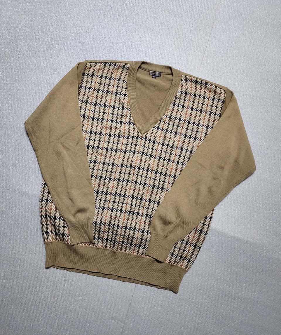 빈티지 닥스 체크 브이넥 울니트 스웨터