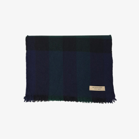 버버리 다크 네이비 그린 체크 울 머플러