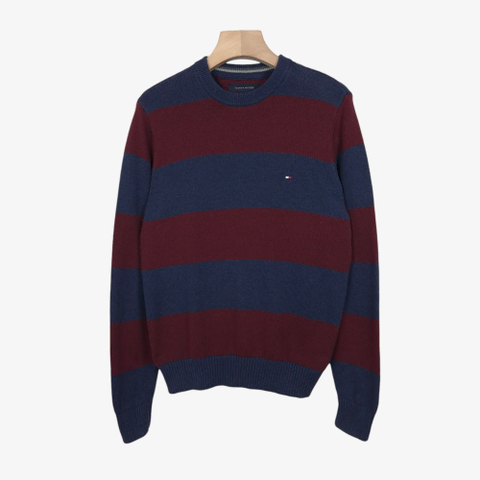 [95-100] 타미힐피거 네이비 버건디 배색 코튼 니트