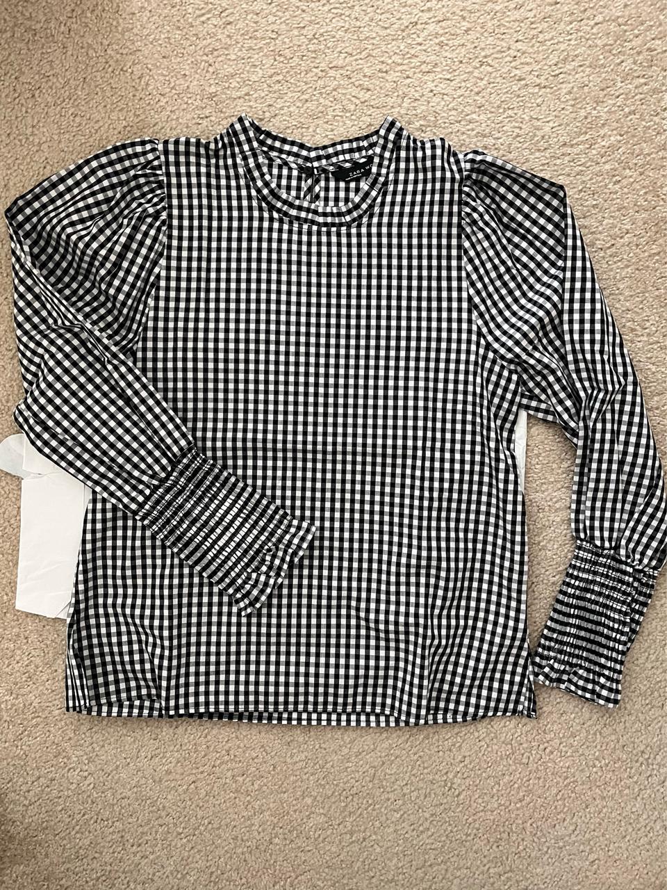 (새상품)자라 블랙 깅엄 블라우스